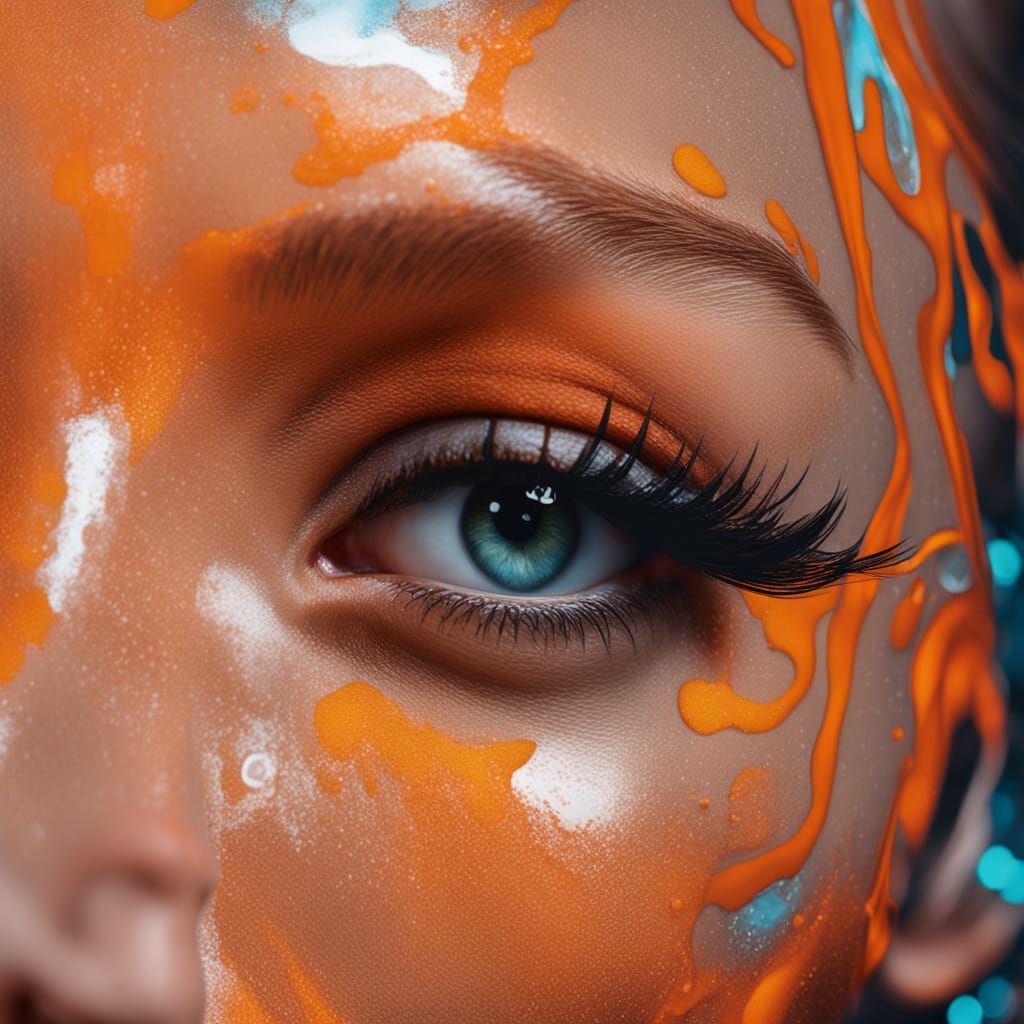 Surreal Oil Portrait of a Young Woman in Close-Up with Dream...