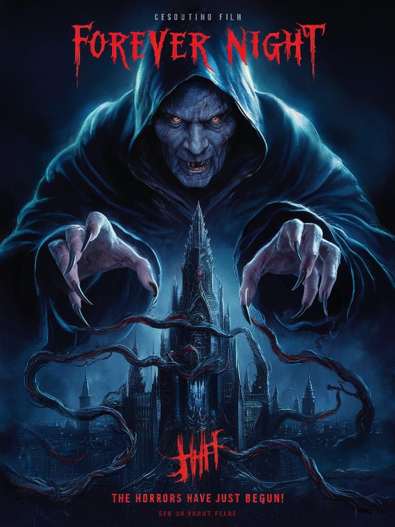 Sinister Vampire Over Gothic City: Horror Film Poster