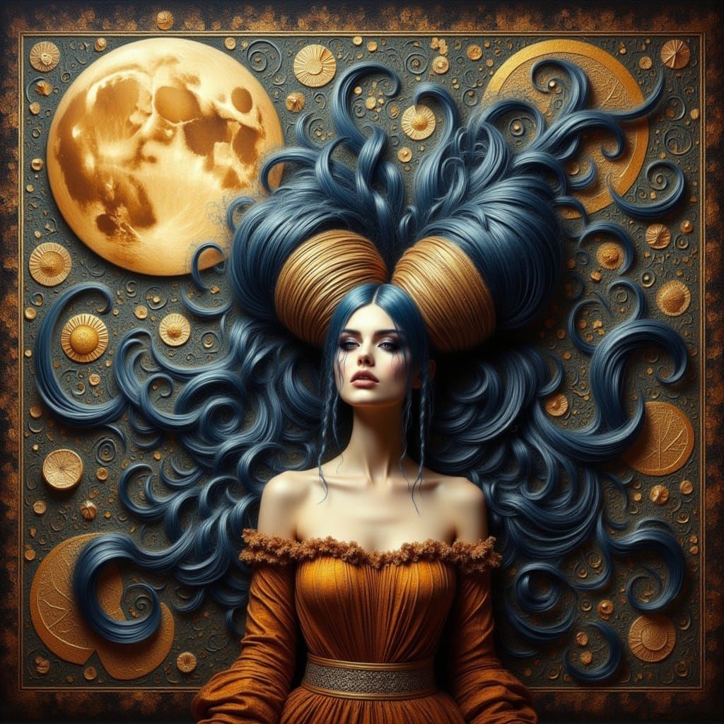 Moon Queen in Gustav Klimt Style with Volumetric Lighting