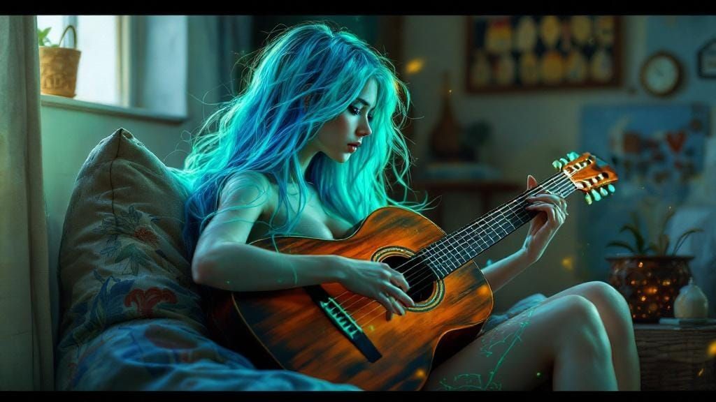 Woman with Glowing Hair: Hyperdetailed Concept Art