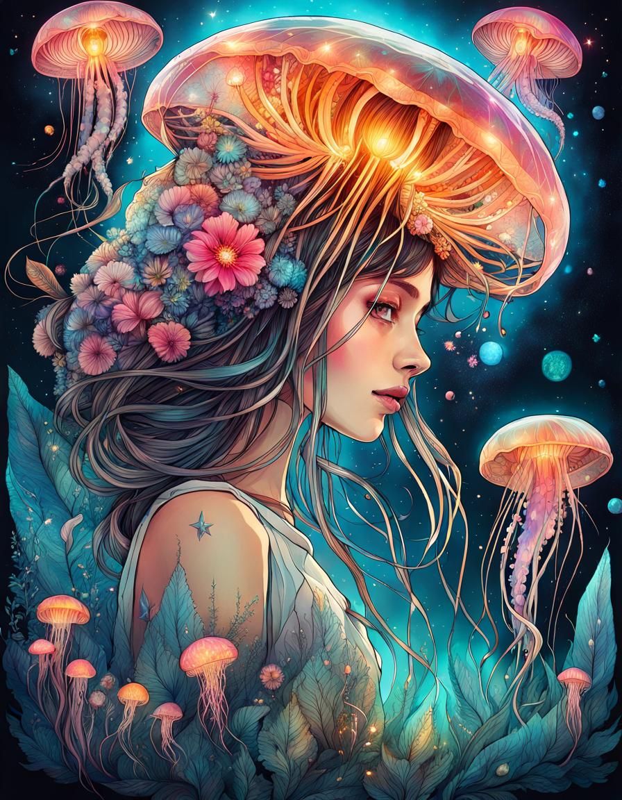 Bioluminescent Star Jellyfish Flower Explosion