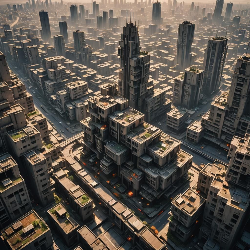 Neo-Brutalist Megalopolis Contrasts Wealth and Poverty