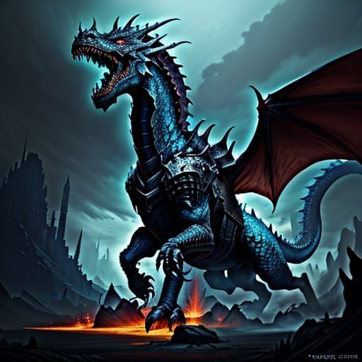 Heroic Warrior Battles Dragon in a Ruined, Fantastical Lands...