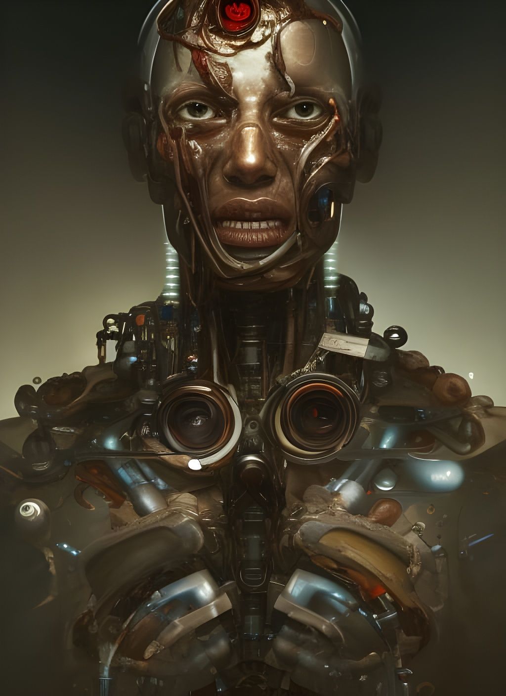 Decomposing Cyborg Portrait in Cyberpunk Style