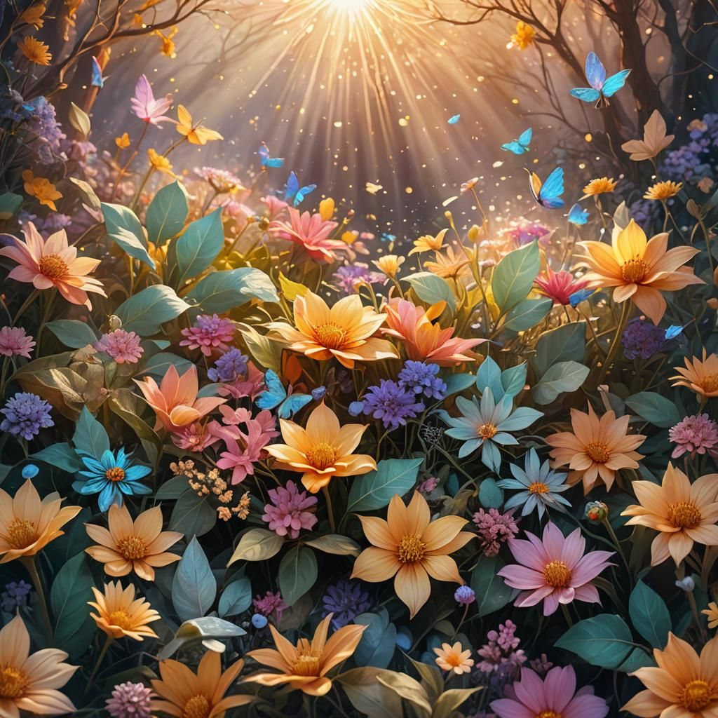 Cosmic Flowers Snuggle in Winter: Astral Illustration