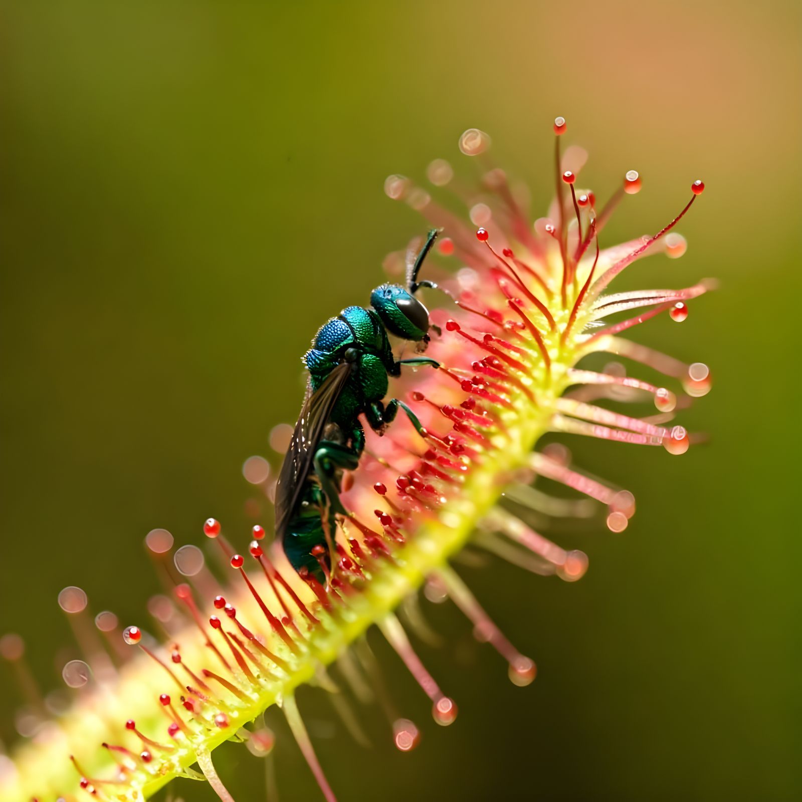 Cuckoo Wasp Caught by Drosera, Macro Photography