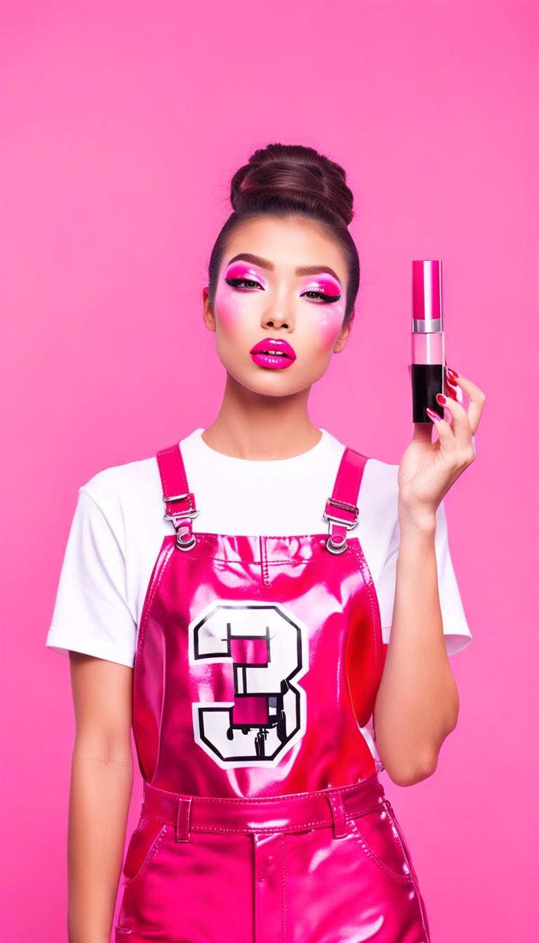 Mechanic Human with Lipgloss and Pink Backdrop