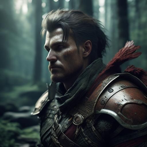 Fierce Barbarian Warrior Portrait in Mystical Forest