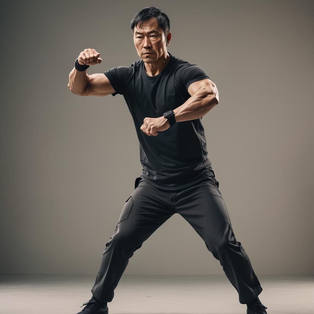 Ectomorphic Asian Man in Krav Maga Anime Style