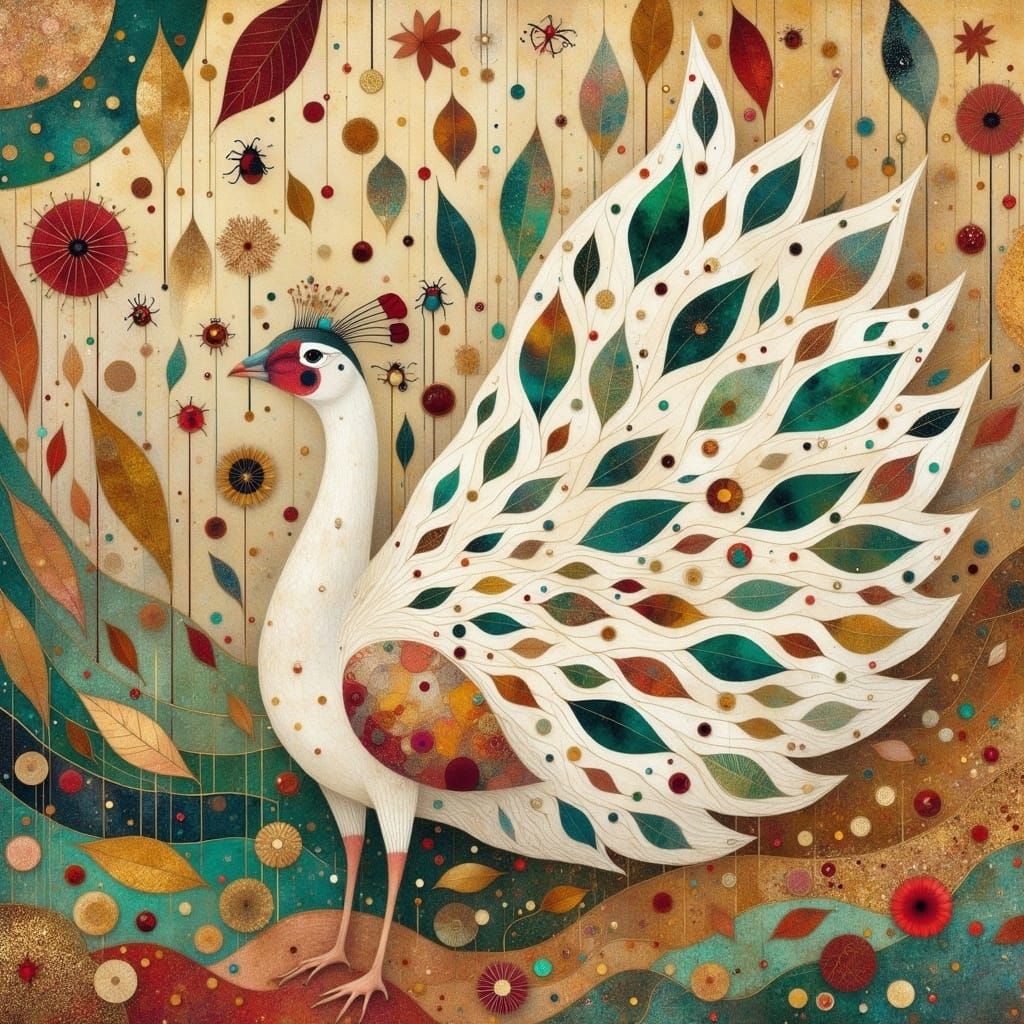 Ethereal White and Gold Peacock in Vibrant Display