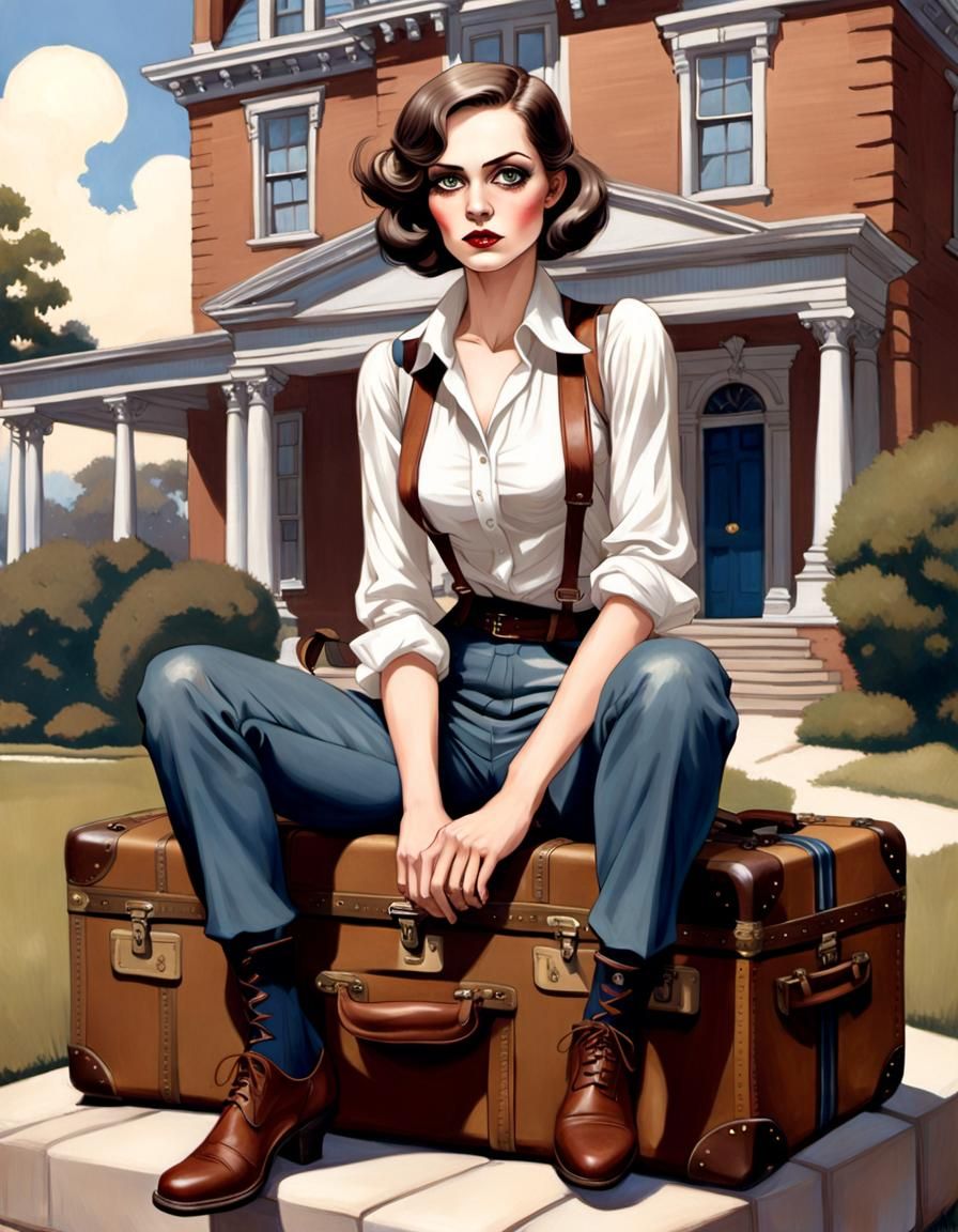 Bored 1920s Tomboy Outside Gothic Mansion