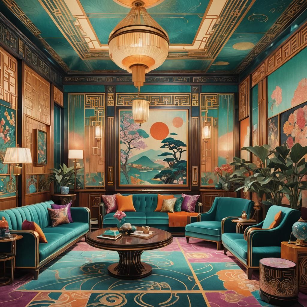 Lavish Art Deco Living Room with Metallic Accents