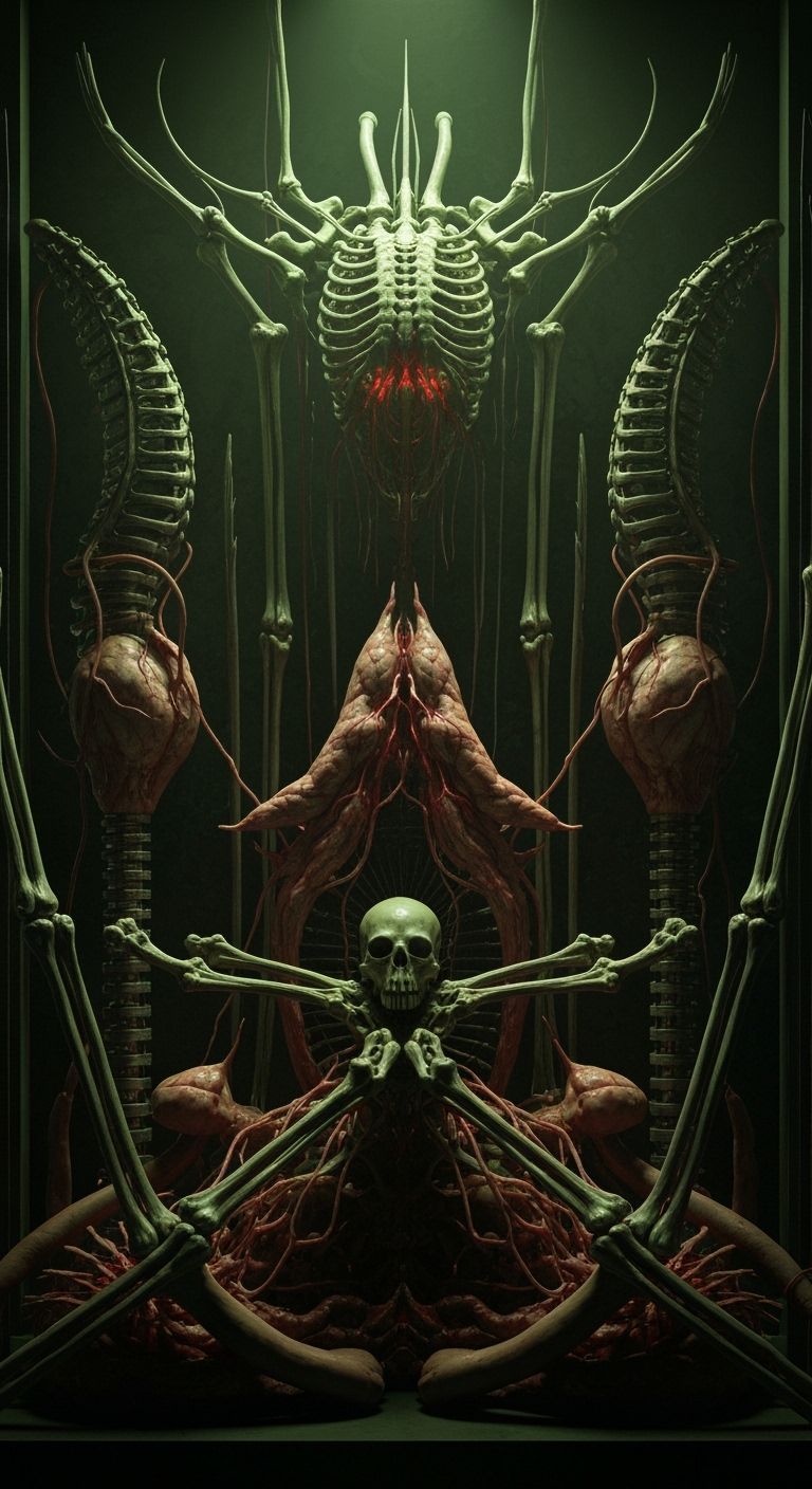 Biomechanical Horror Composition with Surreal Objects