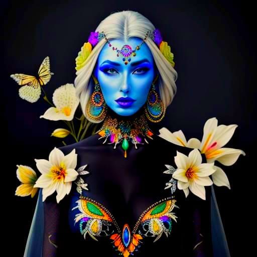 Ethereal Cyberpunk Goddess with Vibrant Attire