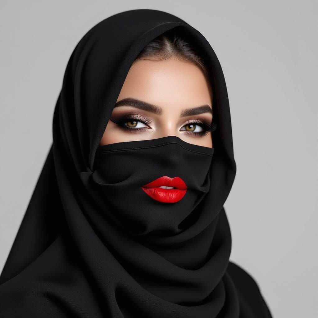 Portrait of a Woman in Niqab with Kiss