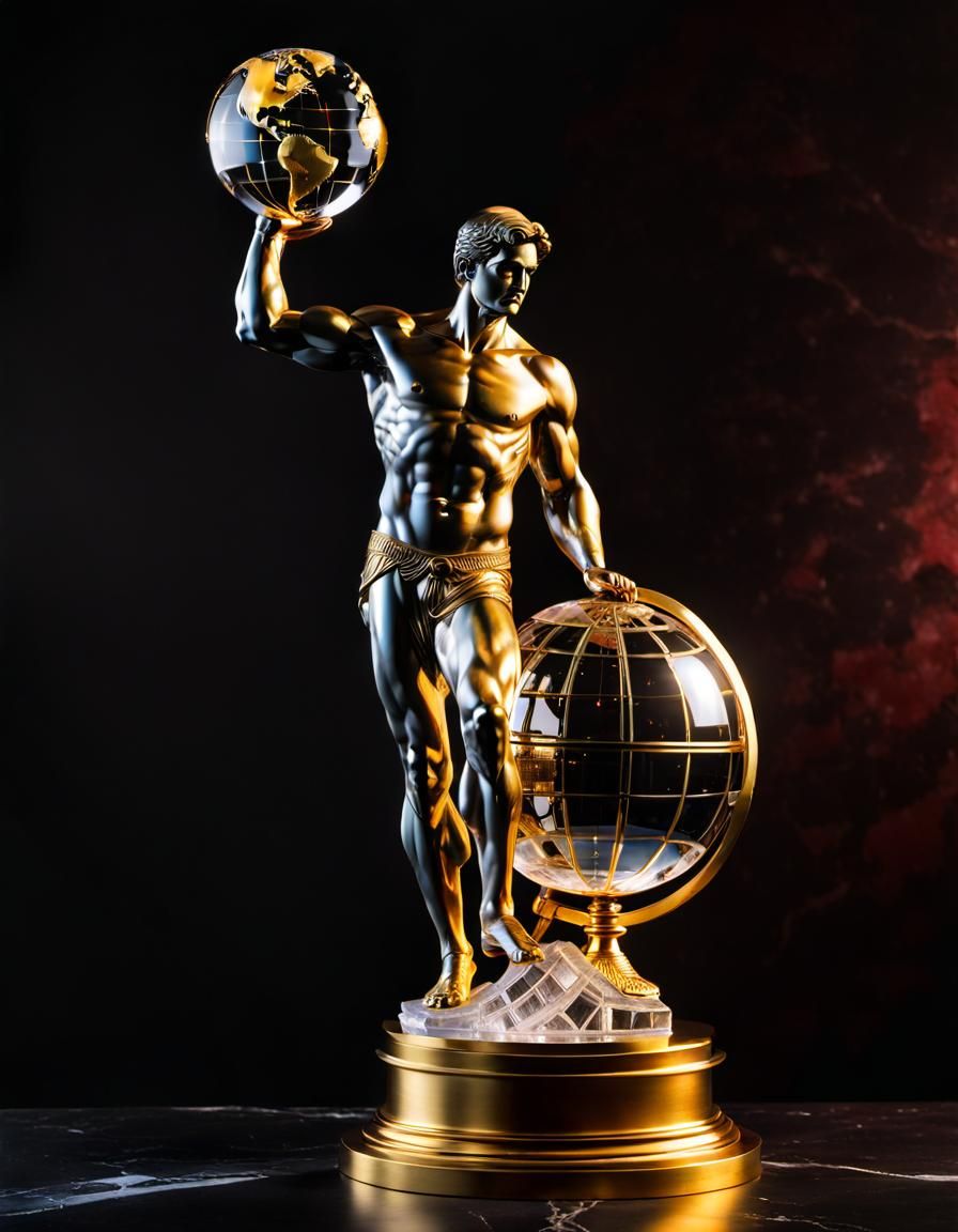 Crystal Atlas Holding Golden Globe in Art Deco