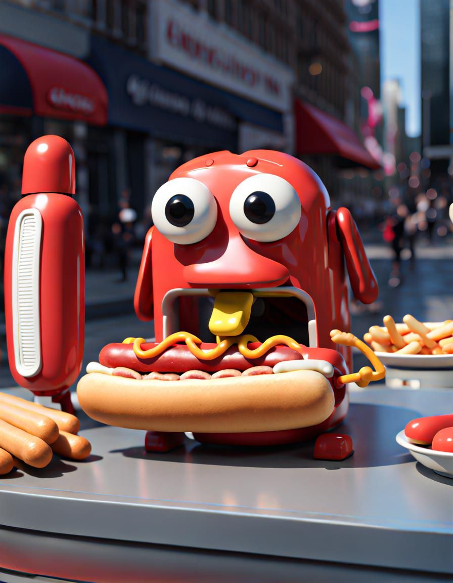 Robot Hotdog Eating a Hotdog in 4K