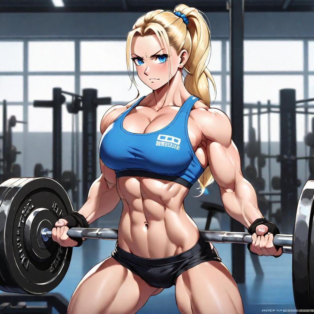 Anime Bodybuilder Lifting Weights in Gym