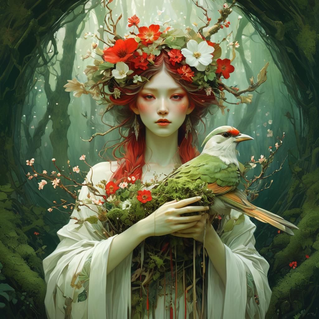 Forest Goddess in Art Nouveau Style