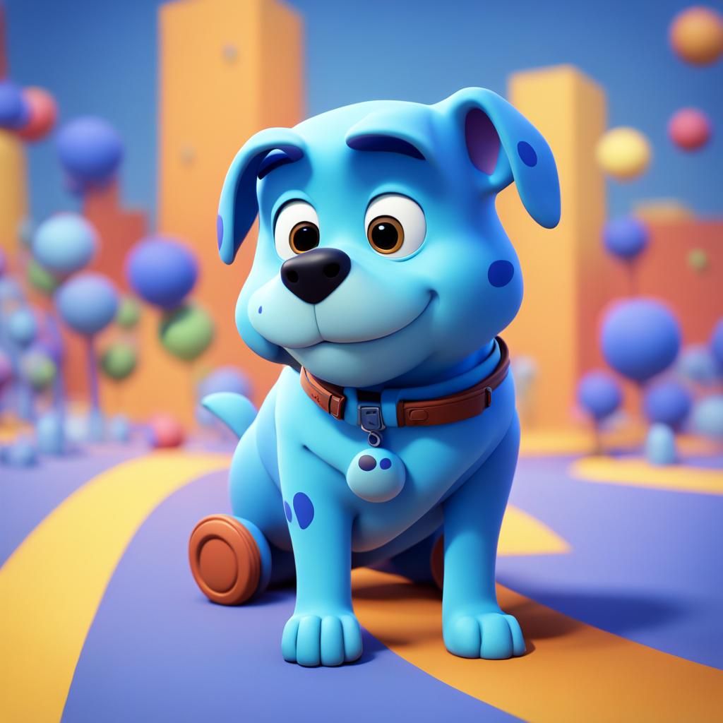 Blue Cartoon Dog in Pixar Style