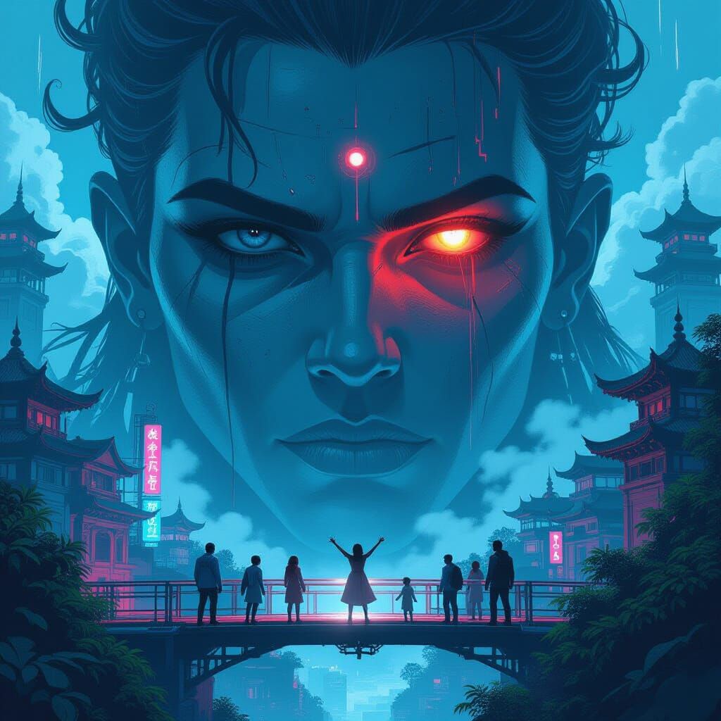 Cyberpunk Face Overlook with Bridge Clash