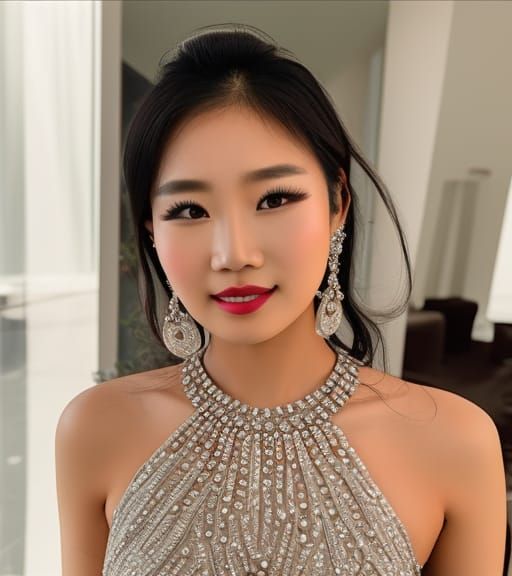 Glamorous Asian Model in Diamond Dress, 8k Photoshoot