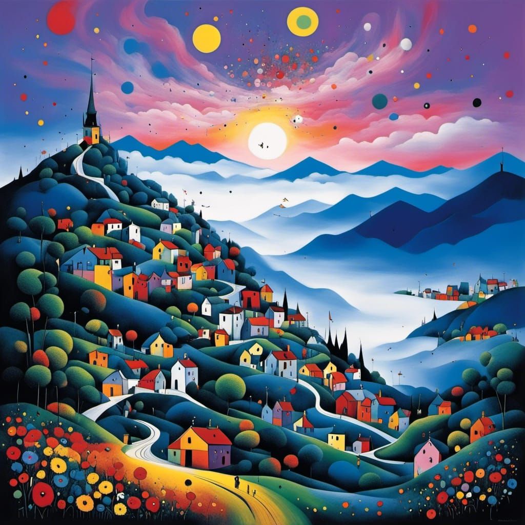 Enchanting Surreal Village on a Hill