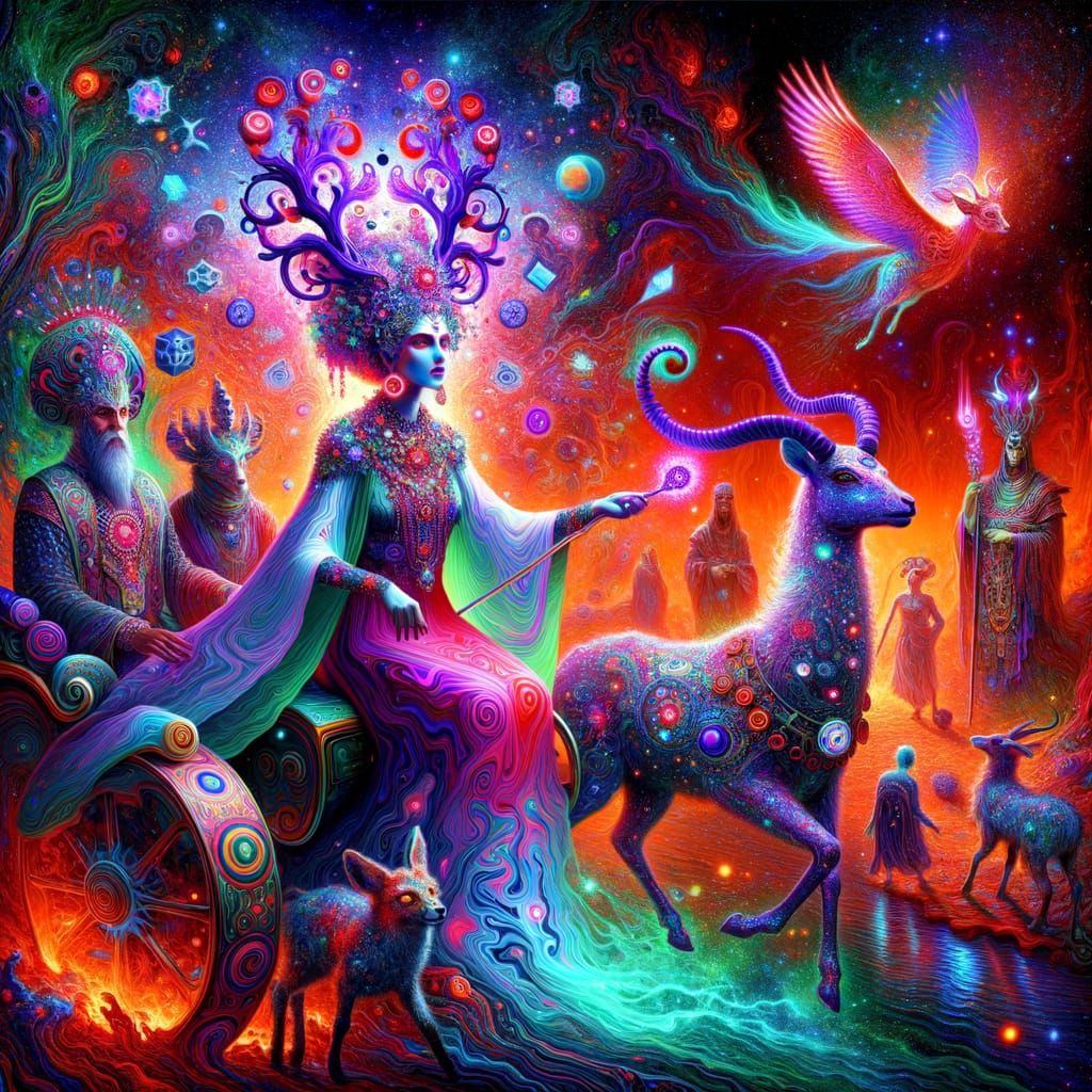 Psychedelic Goddess Commands Fire Chariot Over River Styx