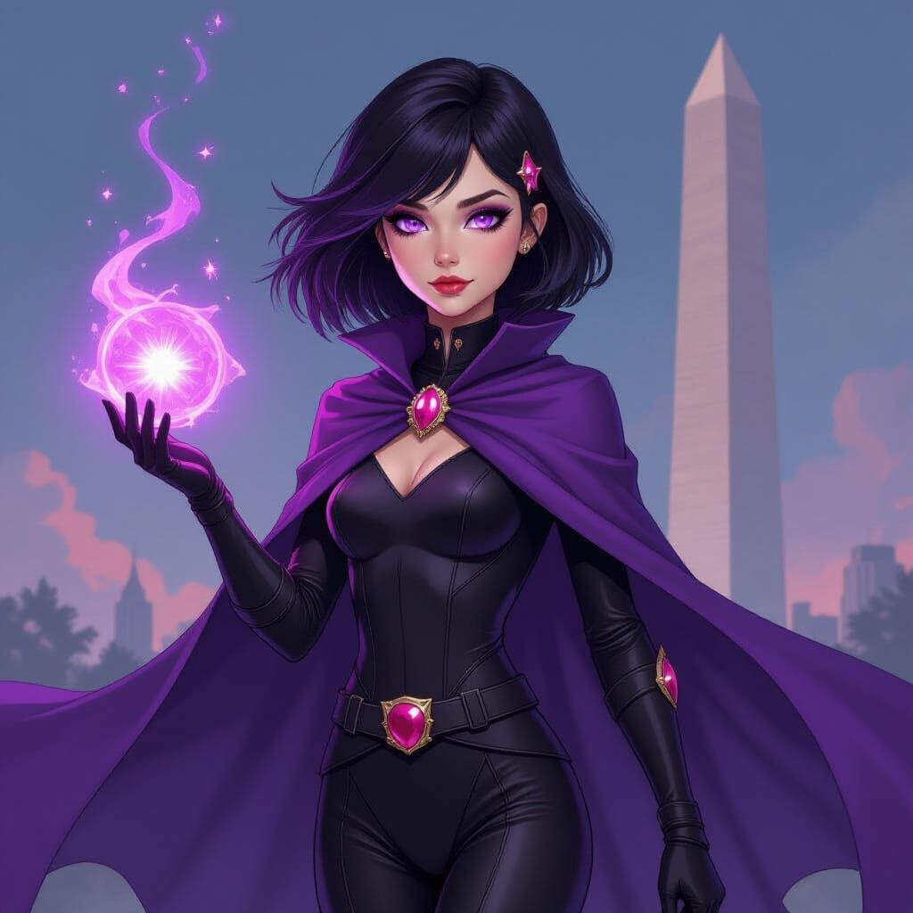 Teen Superheroine Conjures Magic Atop Monument
