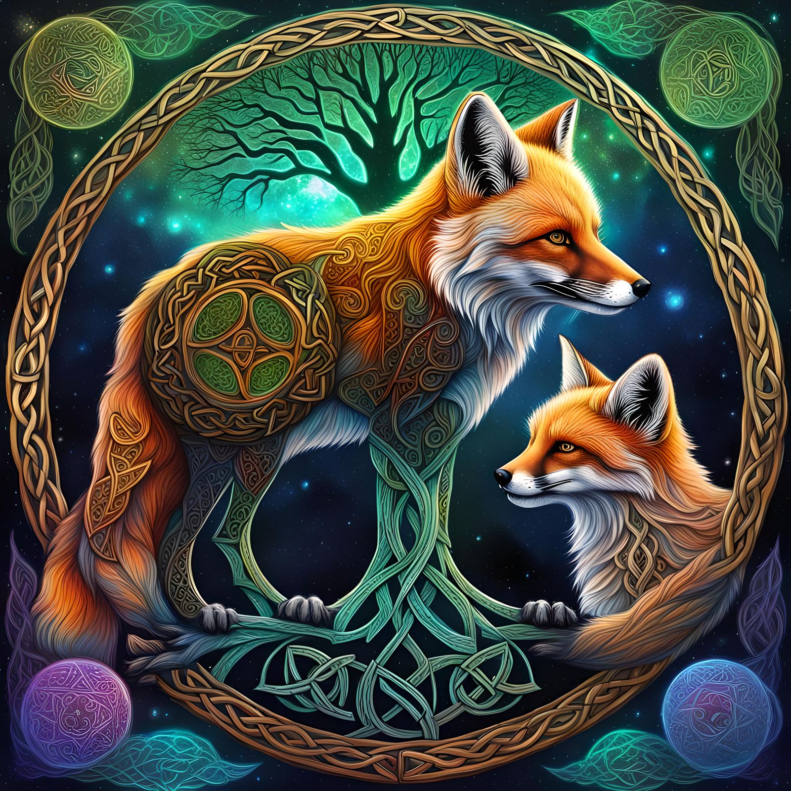 Celtic alder tree and a Celtic fox