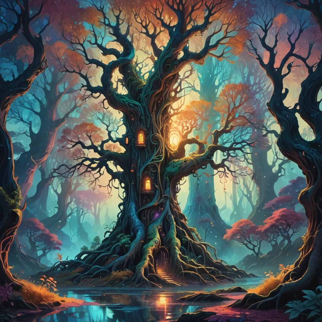 Ethereal Trees in a Mystical Landscape