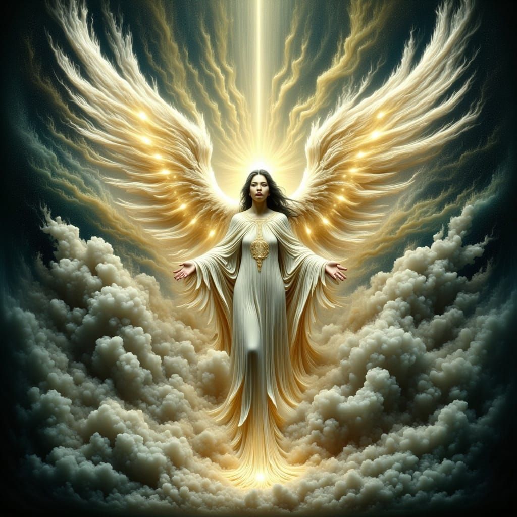 Majestic Angel Emerges in Surreal Dreamscape
