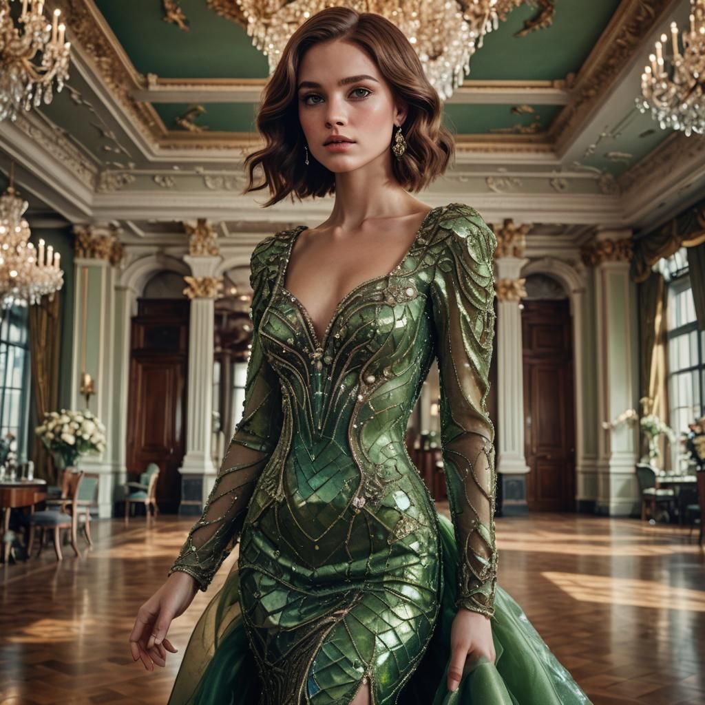 Woman in Peridot Crystal Mermaid Dress