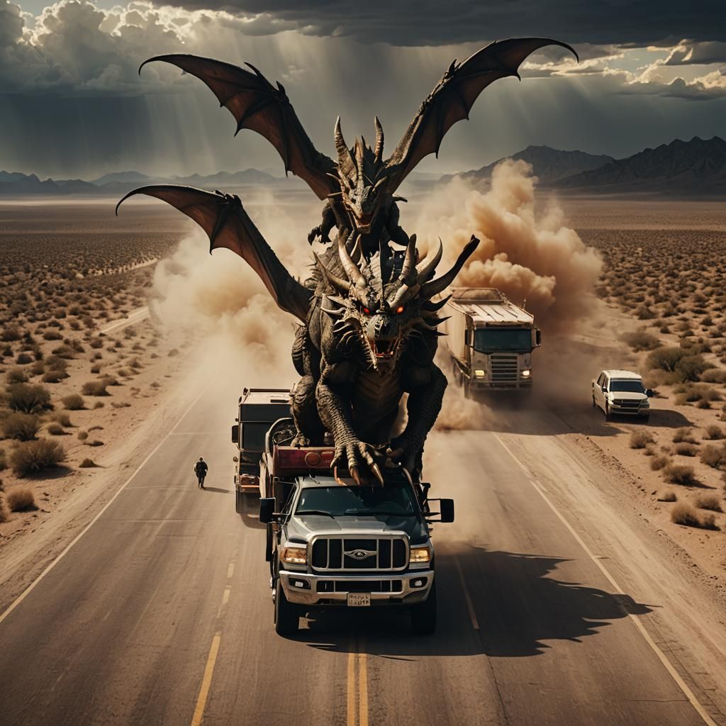 Dragon Demon Highway Chase: Cinematic Film Still