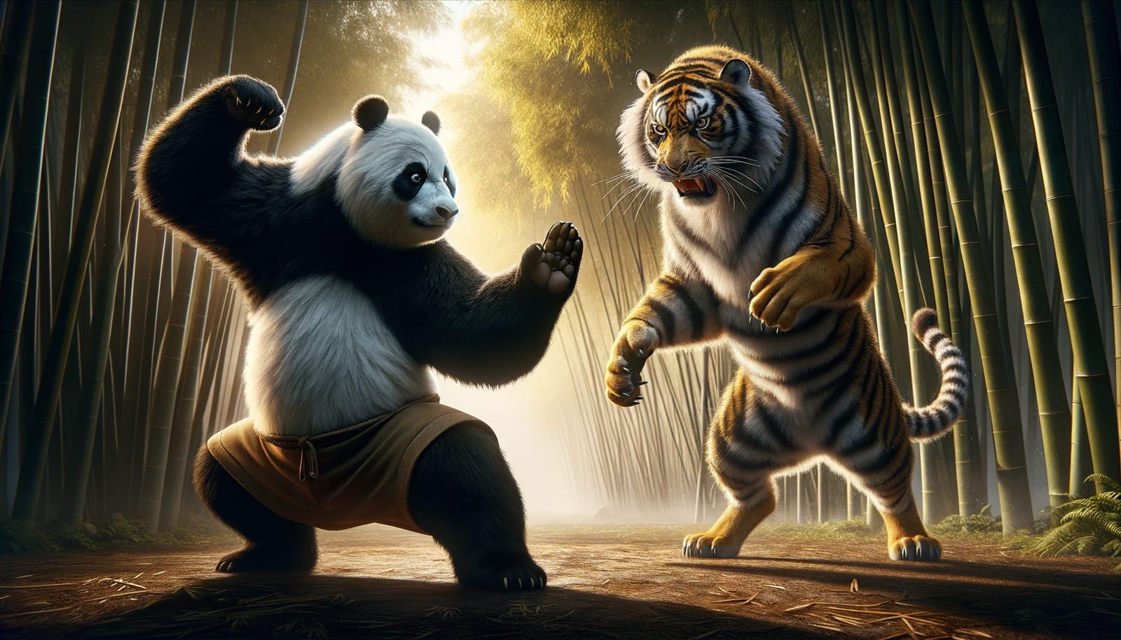 Panda Versus Tiger in Martial Arts Fight