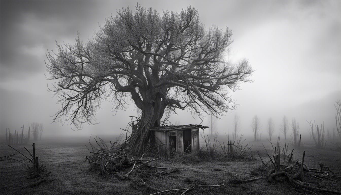 Eerie Post-Apocalyptic Landscape in Monochrome