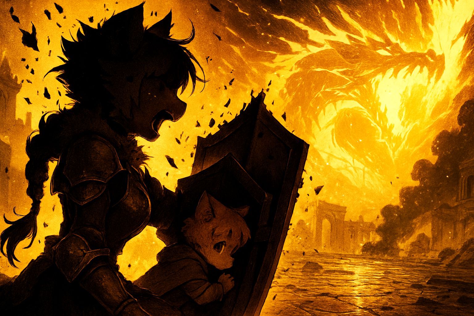 Anime Cat Protector with Shield