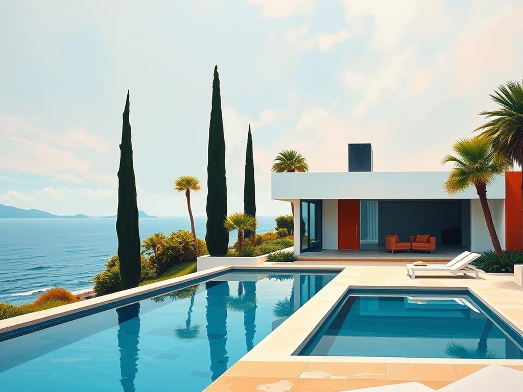 Modern House Near Ocean in Abstract Style