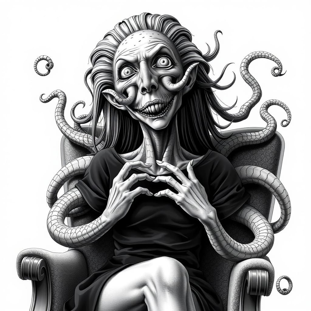 Bizarre Inhuman Figure in Maximalist Manga Style