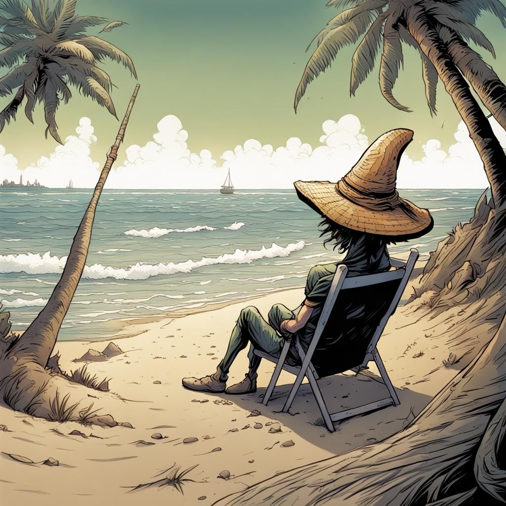 Gecko Beach Relaxation in Comic Book Art Style