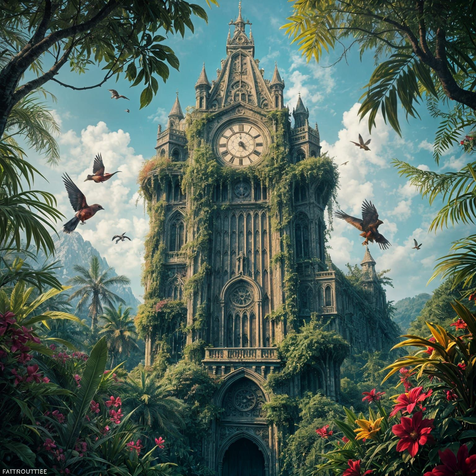 Gothic Clock Tower in Jungle Concept Art