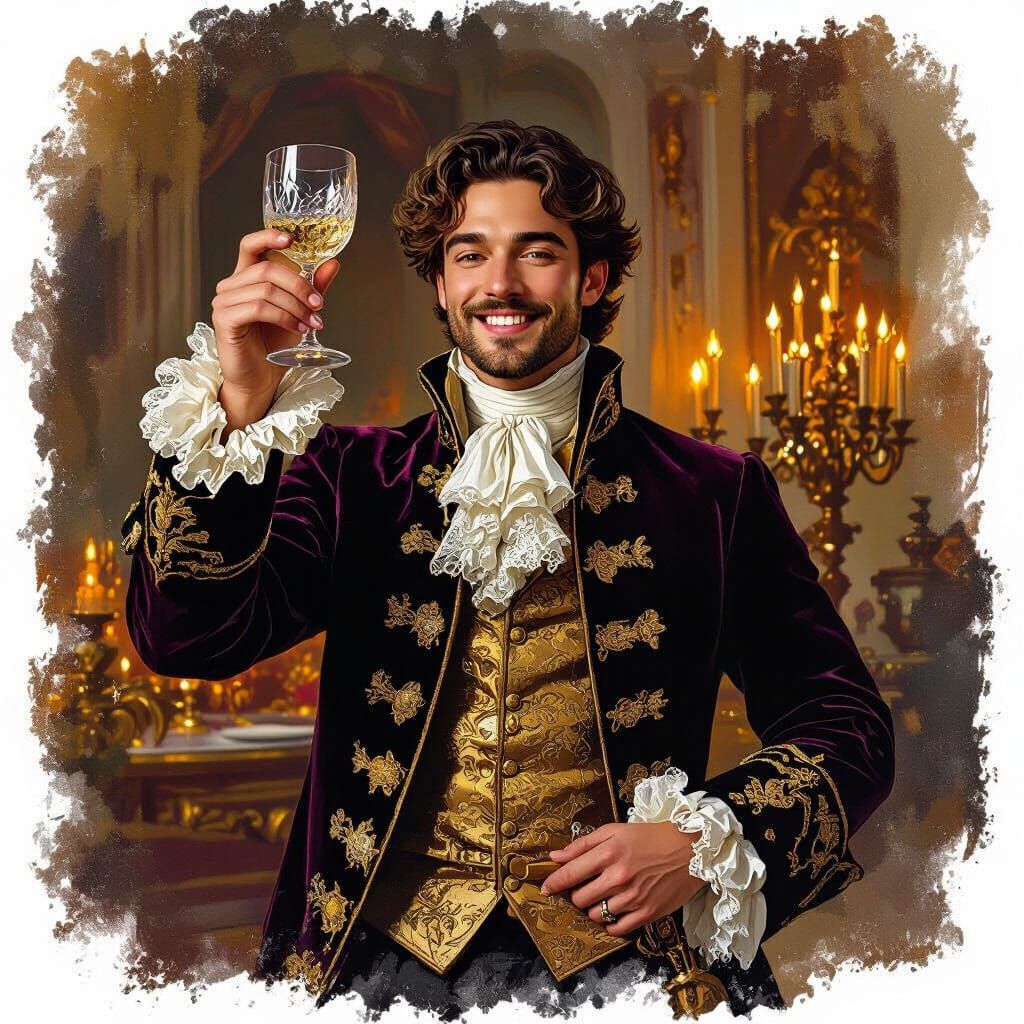 Baroque Young Man Toasting with Wine Glass