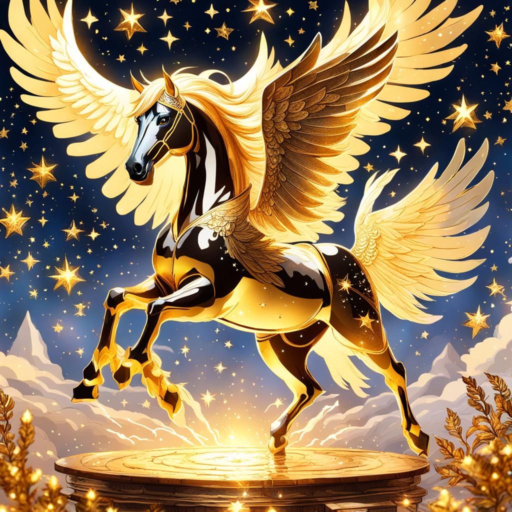 Golden Pegasus Rising at Dawn