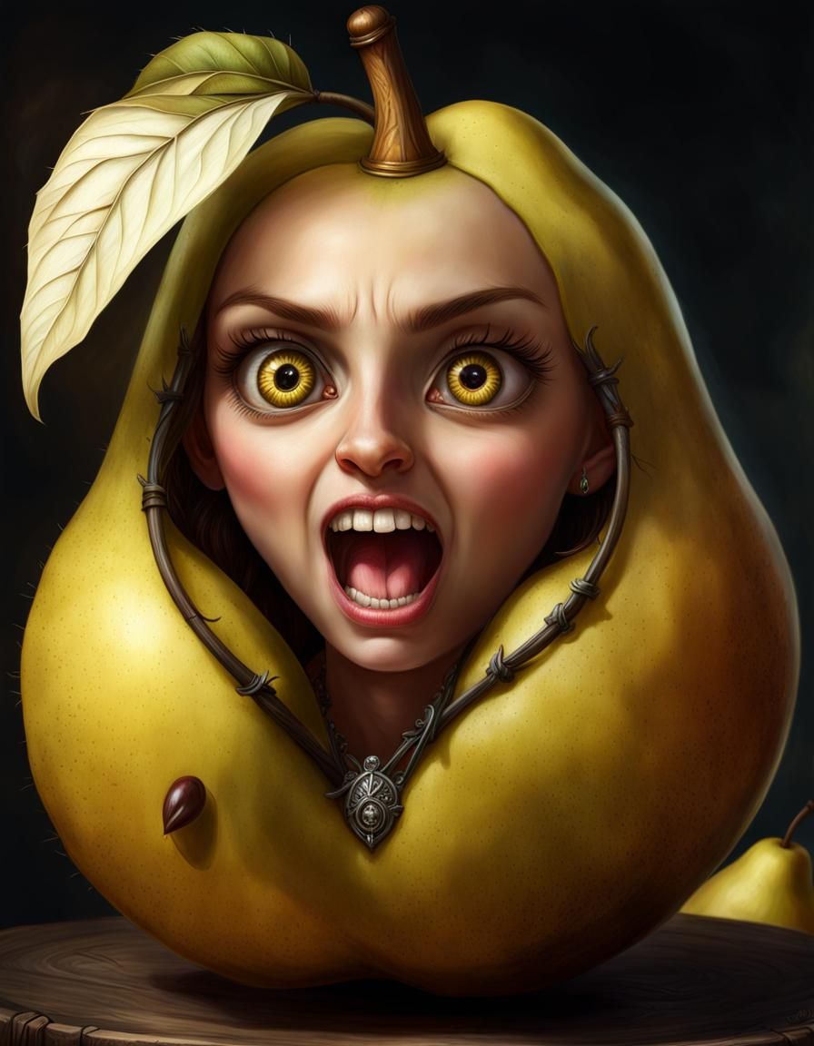 Angry Pear with Big Eyes and Teeth