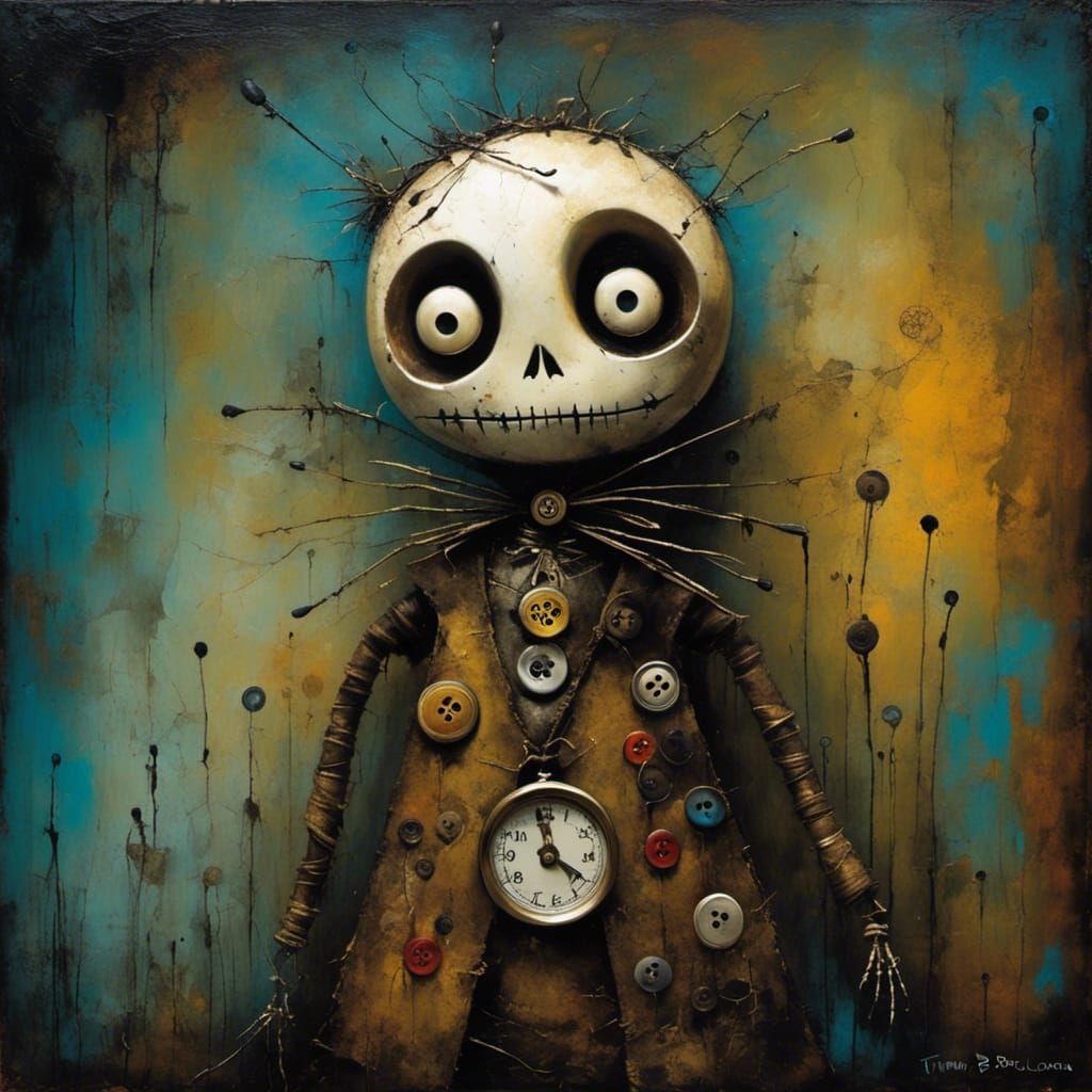 Creepy Button-Eyed Voodoo Doll in Surreal Style