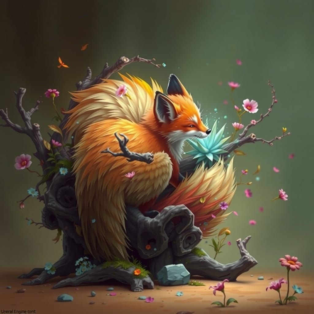 Enchanted Fox in Vibrant Whimsical Forest