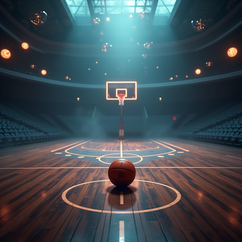 Mystical Basketball Court with NBA Line, Dreamlike Glow