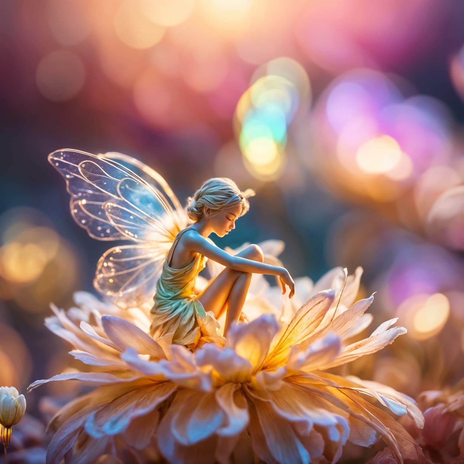 Sleeping Fairy in Flower, Monet-Inspired Oil Painting