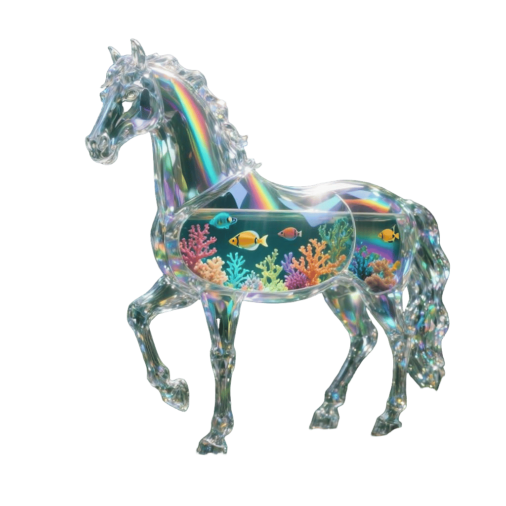 Crystal Horse with Aquarium Body and Rainbow Light