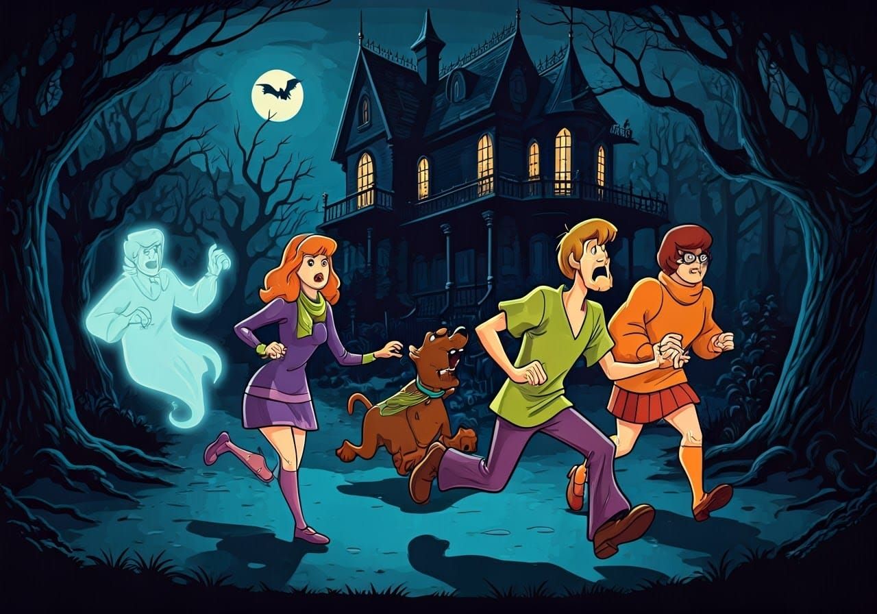 Scooby-Doo and Shaggy Flee Haunted Mansion in Retro Comic St...